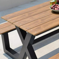Table et chaises en plastique imitation bois pour terrasse extérieure, hôtel, restaurant, table de pique-nique moderne en bois avec banc pour parc