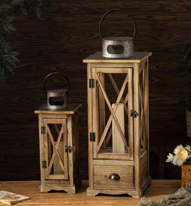 Set Da 2 Lanterne Decorative In Legno E Metallo, Stile Rustico Da Pavimento O Appendere, Perfette Per Interni/Esterni, Decorazione Casa Chic (Senza Vetro) - 2