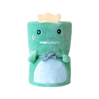 Couverture en peluche pour enfants brodée de dinosaures portable, douce, confortable, en flanelle chaude, pliable avec lien pour les voyages ou à la maison