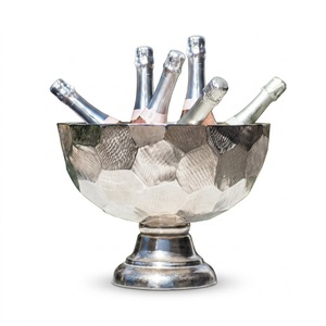 Vintage Silver Champagne Bowl <b>Footed</b> Metal Wine Chiller Tub Fluted <b>Ice</b> Bucket Centerpiece For Wedding Party & Hotel Catering - Product Image 3