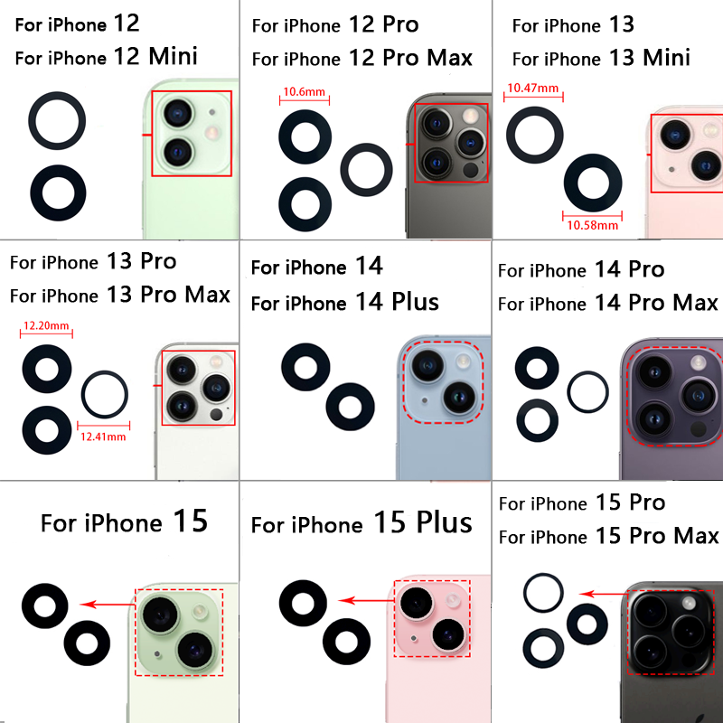 卸売リアカメラレンズガラスiPhone16 15 14 13 12 11 Pro Max 8 7 6S