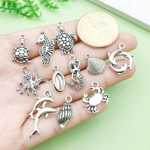 Antique Silver Alloy Mermaid Dolphin Pendant Mixed Shapes DIY Jewelry Accessory For Bracelet Necklace Craft - Product Image 2
