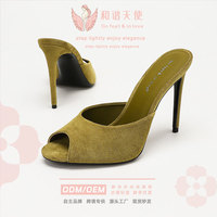 Sandales à talons hauts anti-bruit en polaire à bout ouvert pour femmes, idéales pour l'été, 6-8 cm, parfaites pour les trajets quotidiens et les longues heures debout