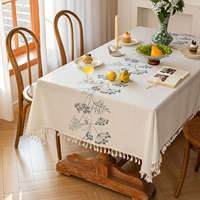 Nouvelle nappe en coton et lin brodée, imperméable, haut de gamme, rectangulaire, pour table basse, style luxe léger, nappe française