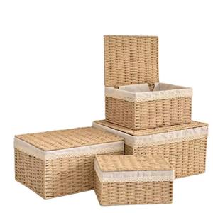 Handwoven Paper <b>Rope</b> Eco-Friendly Rectangle <b>Storage</b> <b>Basket</b> for Home Organization & Decoration - Product Image 3