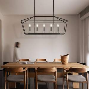 Lámpara Colgante Industrial de Hierro Negro Ajustable, Rectangular, Lineal, con Portalámparas E12, para Isla de Cocina, Comedor, Pasillo, Bar - Product Image 4