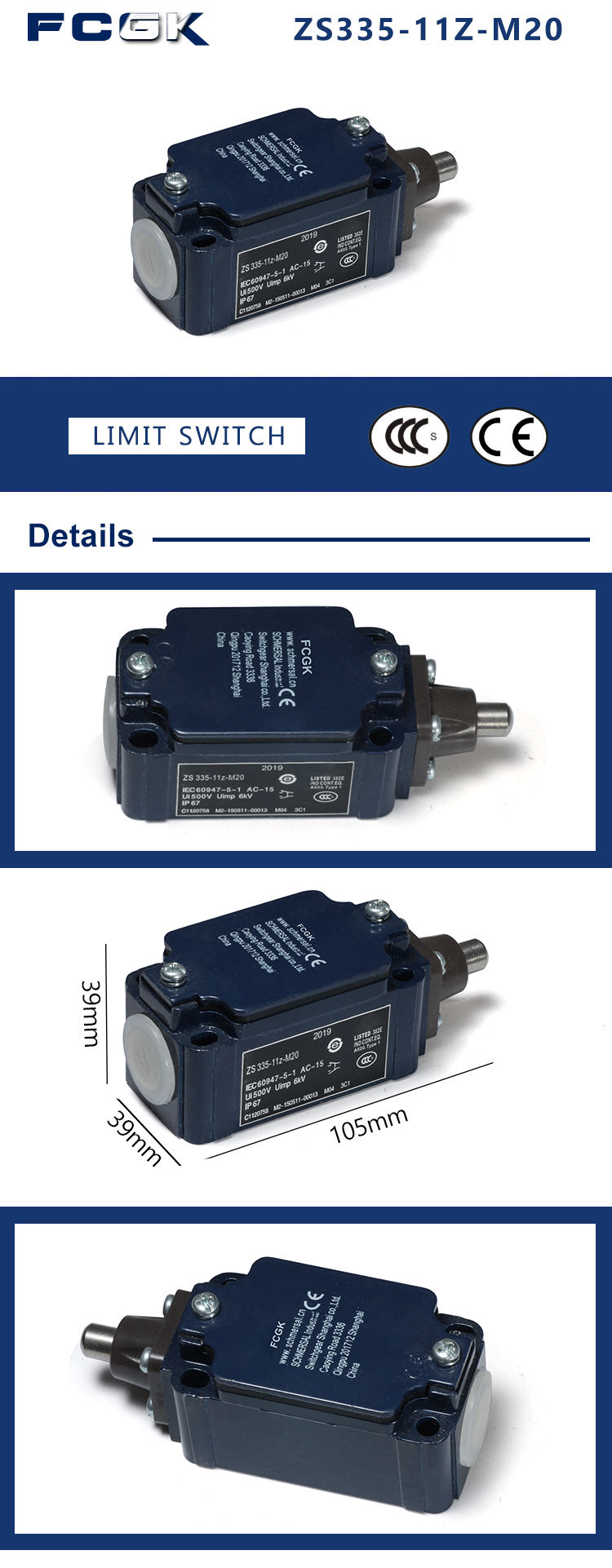 M20 4A 230V Zr235-11z Plastic Limit Switch 10A Max. Current for