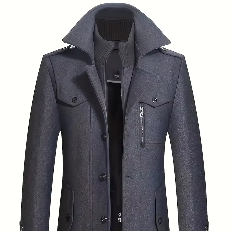 Men's Solid Color Warm Jacket With Pockets Double Lapel Autumn/Winter Casual Wear for Men · image 1