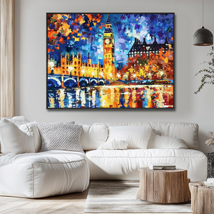 Decorazione per la Casa, Dipinto a Olio Originale Fatto a Mano con Spatola, Paesaggio Urbano di Londra Big Ben, Opera d'Arte Impressionista su Tela - Product Image 6