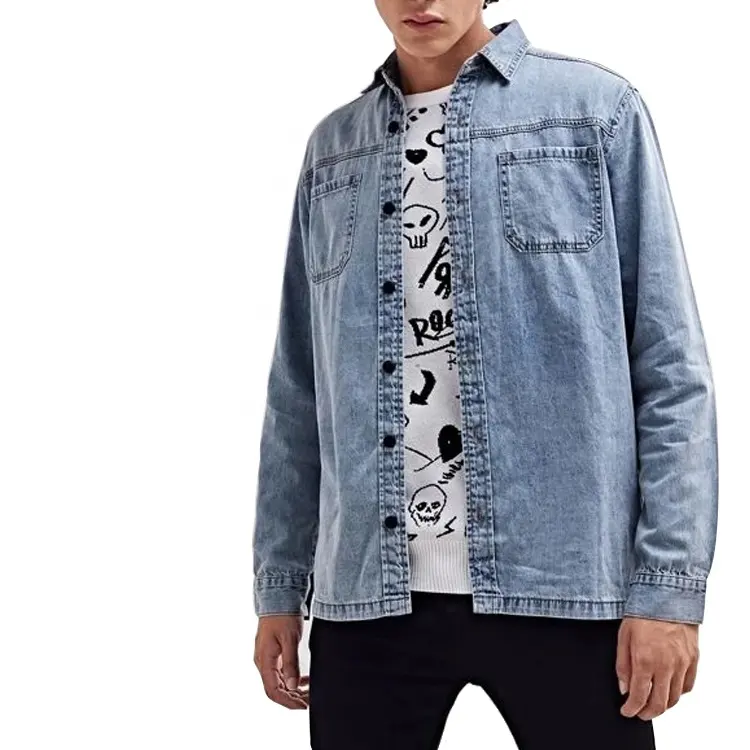 Wholesale Custom Latest Design Men Denim Shirt Fashion Casual Long Sleeve Smart Jeans Shirts For Men