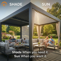Kit de pergola bioclimatique motorisée rétractable à lames orientables en aluminium avec revêtement en poudre, éclairage LED, imperméable, résistant au vent, écologique