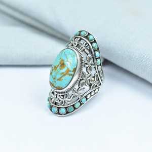 Handmade Turquoise Sterling Silver <b>Adjustable</b> <b>Ring</b> Natural Gemstone Jewelry for Women Wholesale - Product Image 4
