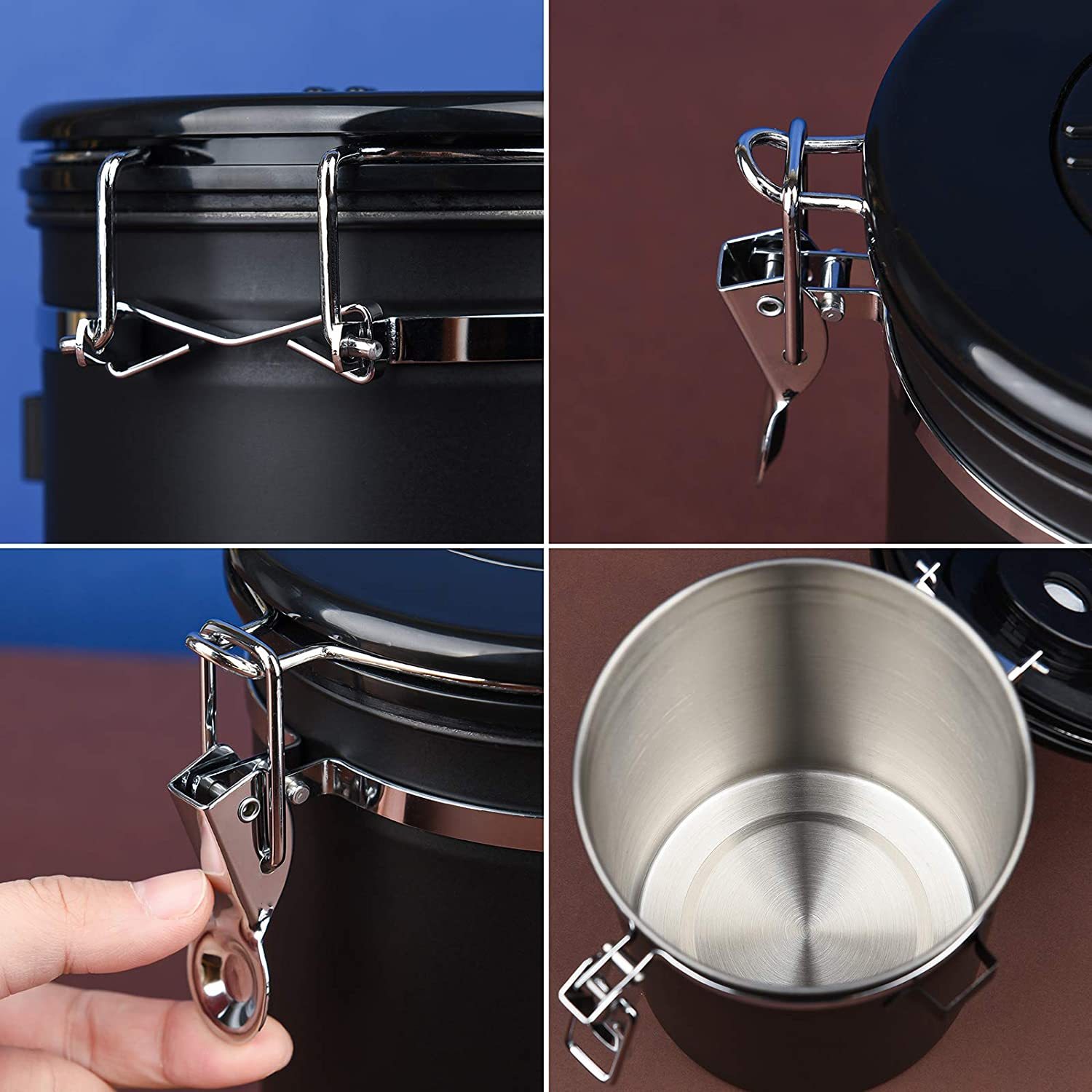 Mixpresso 16oz Stainless Steel Airtight Coffee Container | Vacuum Seal With Date Tracker | Ground Coffee Canister