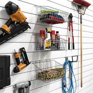 JH-Mech 100% Smooth Iron Electroplating Space Saving Garage Storage Supporter Hanging Laundry Wall Mount SlatWall <strong>Shelf</strong> <strong>Basket</strong> - Product Image 4
