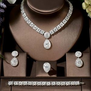 Hibride Độc Quyền Dubai Màu Trắng Đồ Trang Sức Sang Trọng Cubic Zirconia Vòng Cổ Bông Tai Vòng Đeo Tay Đảng Trang Sức Set Cho Phụ Nữ N-1478 - Product Image 2