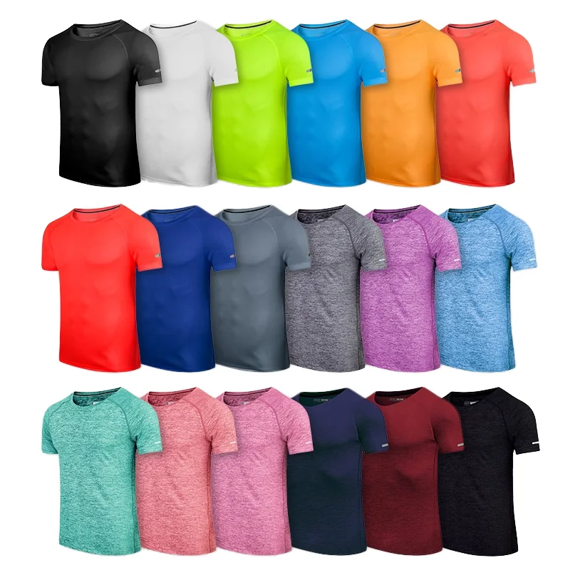 High Quality 100% Polyester Slim Sporty Solid Gym T-Shirt Men Women Custom Short Sleeve Eco-Friendly 180g Knitted Blank Design