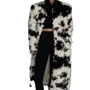 Gabardina de lana de piel de oveja con estampado de vaca en <span class=keywords><strong>blanco</strong></span> y negro para <span class=keywords><strong>mujer</strong></span>, abrigo de piel nuevo para <span class=keywords><strong>mujer</strong></span> - Product Image 1