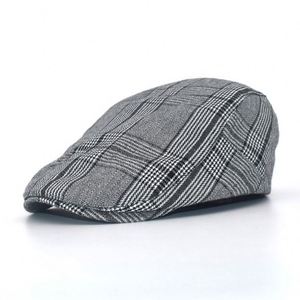 Nouvelle Casquette Gavroche Unisexe Style Européen et Américain en Tissu à Carreaux avec Coutures et Dessus Plat - Product Image 3