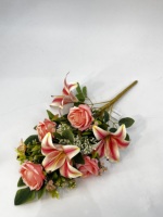 Bouquet de fleurs artificielles mixtes lys et roses, bouquet de fleurs en soie au toucher réel pour centre de table de mariage et décoration d'événements
