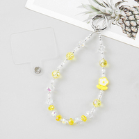 Cadena de Bolso con Cuentas de Cristal de Colores Delicados y Purpurina, Llavero con Cuentas de Gato y Flor Pequeña, Correa de Muñeca, Cordón para Teléfono Móvil