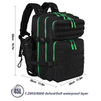 Sac à dos de sport Trailpop personnalisé avec logo, imperméable, pour les voyages, les week-ends, les exercices, noir et vert, fermeture éclair, 45L, sac à dos tactique de gym