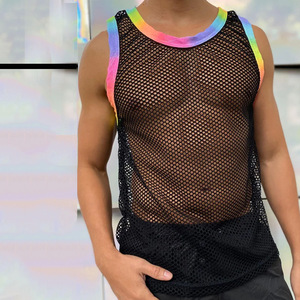 King Mcgreen Star <span class=keywords><strong>Gay</strong></span> Tops para hombre Sexy malla perspectiva chaleco red de pesca músculo sin mangas ver a través de Sexy Tops club nocturno - Product Image 1