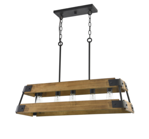 Lustre linéaire rustique à 5 lumières en bois et métal noir, éclairage suspendu industriel <span class=keywords><strong>pour</strong></span> îlot de <span class=keywords><strong>cuisine</strong></span> et salle à manger - Product Image 1