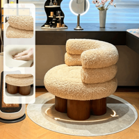 Fauteuil inclinable et pivotant moderne en tissu peluche Teddy, base en bois massif, pour salon, chambre, hôtel, salle à manger