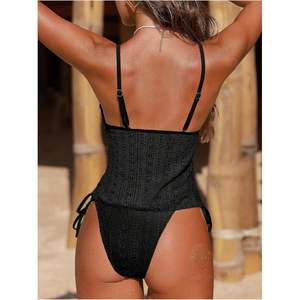 Traje de Baño de Dos Piezas Personalizado para Mujer, Tankini con Escote Profundo en V y Encaje, con Volantes, Elástico, Ropa de Playa - Product Image 3