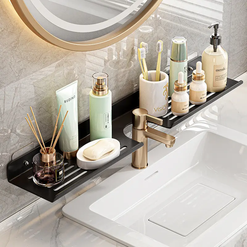 Bathroom mirror front shelf wall hanging faucet Bathroom sink toiletries storage line plate perforation-free