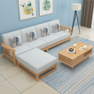Dazhang Jiaju Solid Wood Sofa Set Natural Color Minimalist Style Living Room Furniture Upholstered Foam Filling - Product Image 3