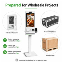 Kiosque de commande en libre-service avec écran tactile et système Android pour restaurants et fast-foods, tailles 21,5, 23,6, 27 et 32 pouces, avec support pour affiche.