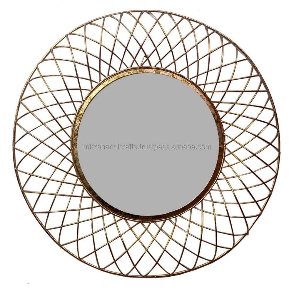 Lustrous Rattan Wall Mirror Dressing Makeup Mirrors Innovative Art Handmade Wall Hanging Home Decoration for Living room