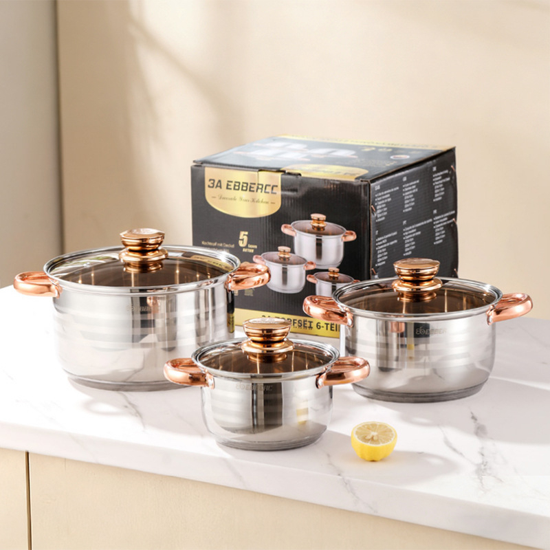 Style B-2/Gold Rose Color Handle-3pcs cookware set