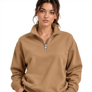 Sudadera de Forro Polar con Cierre de Cremallera de un Cuarto, Cuello Alto y Manga Larga para Mujer, Color Camel, de Index Apparel - Product Image 1