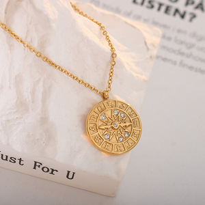 Collar de Acero Inoxidable Chapado en Oro de 18K para Mujer, Marca Lincy, con Colgante de Moneda con Signo Zodiacal, Antideslustre, Ideal para Regalo - Product Image 1