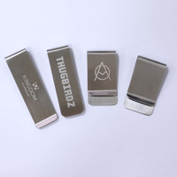 Pince à billets promotionnelle personnalisable en acier inoxydable et zinc, vente en gros, avec pince à billets large vierge en métal argenté pour hommes