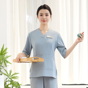 Elegant Beautician Uniform Women Three-Quarter Sleeves Polyester Spa Workwear - Product Image 3