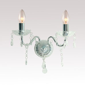 Applique murale à 2 lumières avec cadre chromé poli, luminaires muraux d'intérieur, lustre mural à gouttes de cristal transparent - Product Image 2