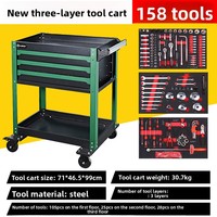 Ensemble d'outils combinés de réparation de machines en acier au carbone de 158 pièces avec coffret rigide et chariot à outils mobile pour atelier OEM 4S