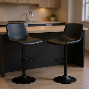 Tabourets de bar pivotants modernes, hauteur réglable, dossier en cuir PU, base en métal noir, pour îlot de cuisine, bar à domicile - Product Image 2