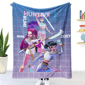 Vente en gros de couvertures en peluche personnalisées, mignonnes, à thème dessin animé et anime, K-Pop, Demon Hunters, en polaire douce et flanelle - Product Image 2