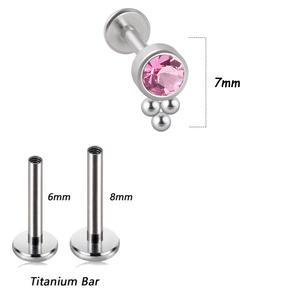Bijoux de piercing pour le nez, en titane ASTM G23, filetage interne, 3 boules, serti de CZ, pour enfants, pour les mariages - Product Image 2