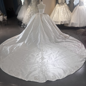 Wx388 Ivory Satin Wedding Dress Strapless Baroque <b>Silver</b> Beaded <b>Sequin</b> Ball Gown With Long Train Jancember - Product Image 3