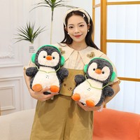 Peluche pingouin de dessin animé authentique, super douce, rembourrée en coton PP, poupée mignonne, oreiller de sommeil, 0-24 mois