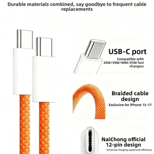 Кабель USB-C на Type-C 60 Вт, 1 м, нейлоновый, для быстрой зарядки 3А, для iPhone 17/16/15 Pro Max, iPad, Oppo - Product Image 4