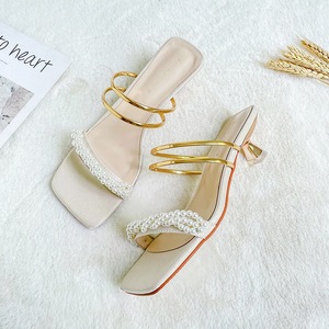 China Vendor Ladies Footwear Pearl <b>Sandals</b> Low Shoes Stiletto Women Heels 2025 - Product Image 2