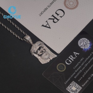 Colgante Pequeño de Cabeza de Jesús en Plata de Ley 925 con Moissanita, Joyería Hip Hop, Colgante Hip Hop Personalizado con Moissanita para Hombre - Product Image 5