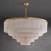 Lustre moderne de luxe léger en cuivre et marbre - Style chinois simple et design pour salon, chambre et restaurant