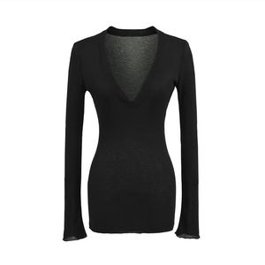 เสื้อคอวีลึกแขนยาวของผู้หญิงเสื้อโพลีเอสเตอร์100% นิ่มไม่ยับง่าย - Product Image 6